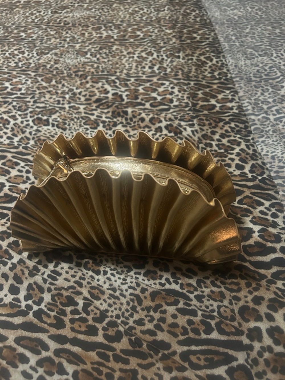Metallic Gold Ruffled Shell Clutch - Picture 2 of 4